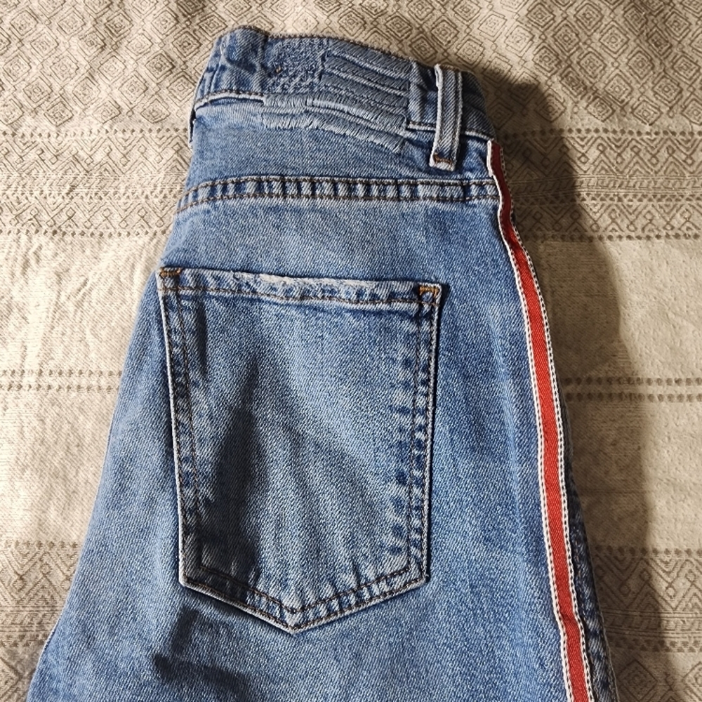 Revice Blue Denim Jeans with Red Stripe Size 25 Mid Rise Str Leg - Picture 2 of 4